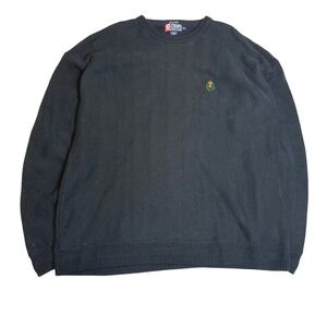 Chaps Ralph Lauren Mens XL Black Herringbone Cotton Knit Crewneck Sweater Preppy
